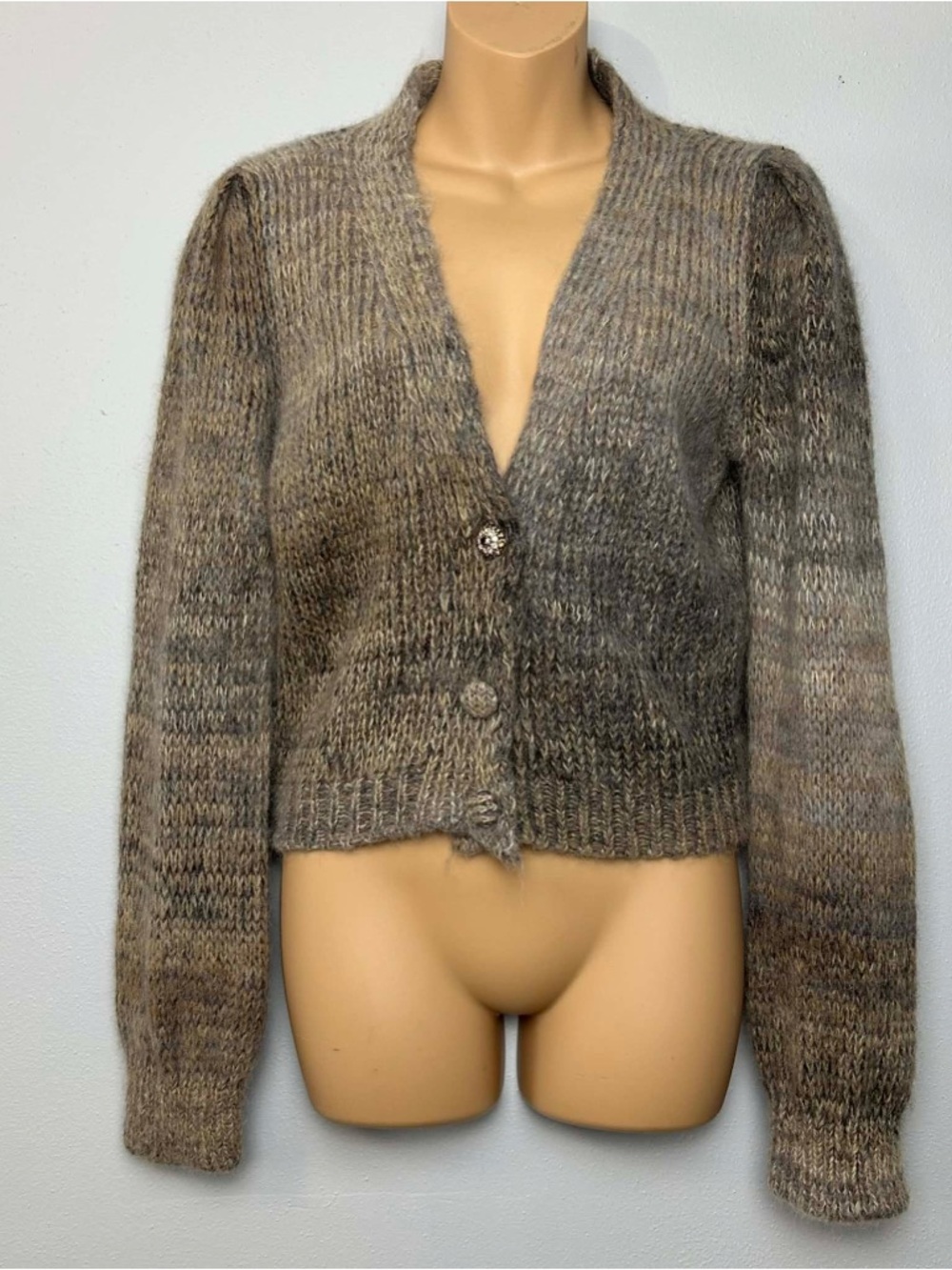 Liu Jo Brown-Gray Ombre Alpaca Blend V-Neck Button Cardigan